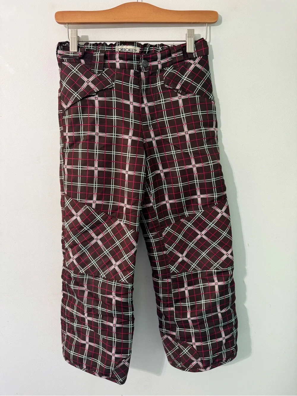Cherokee Kids Brown pink Plaid Car Snow skiing ski Pants girls size 7/8